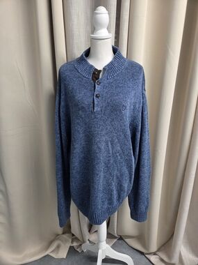 Chaps Men's Blue Henley Sweater 2XLT Coastal Grandpa Woodsman Vintage Prep